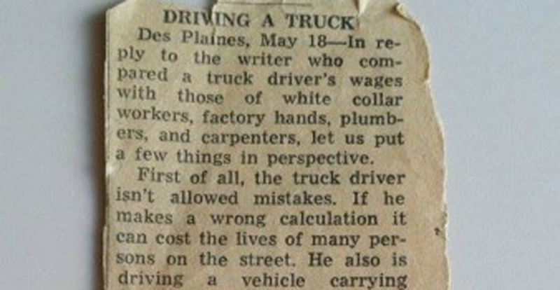 A letter written about truck drivers in the ’50s shows some things will always be the same