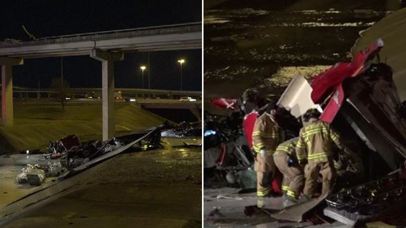 Tractor Trailer Plummets 50-Feet Off Texas Overpass