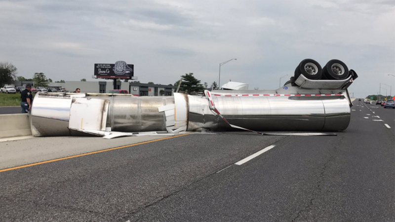 Traffic Slowed On Indiana Highway After Tanker Overturns