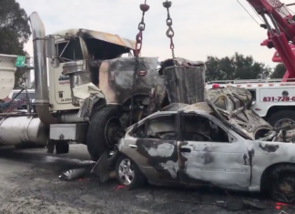 Witnesses say big rig's brakes were smoking before it plowed into 20 other vehicles