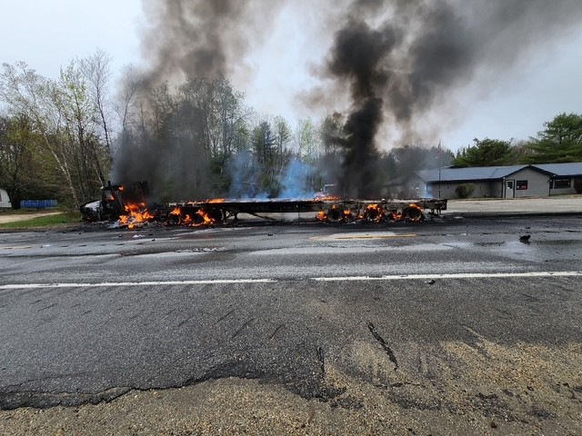 Pickup crossed center line, triggering fiery crash that DESTROYED tractor trailer, police say