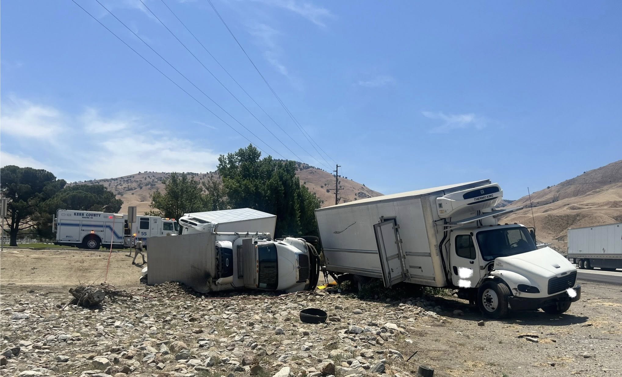 Three box trucks following in a group all CRASH on off ramp, CHP says