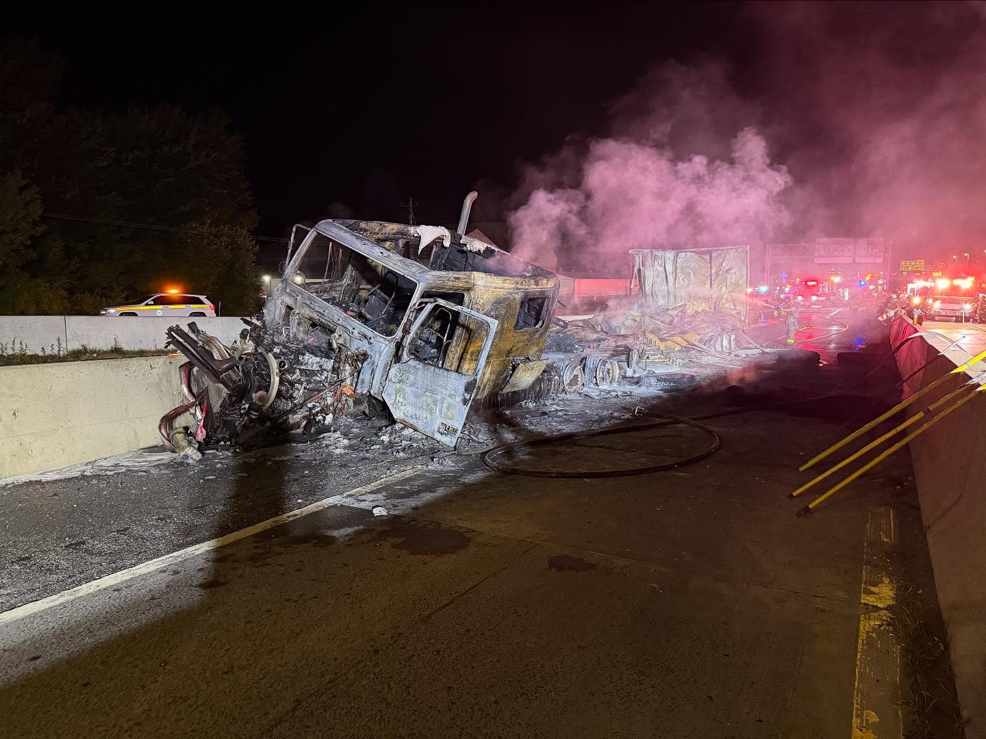 Semi truck DESTROYED by fire on NYS Thruway