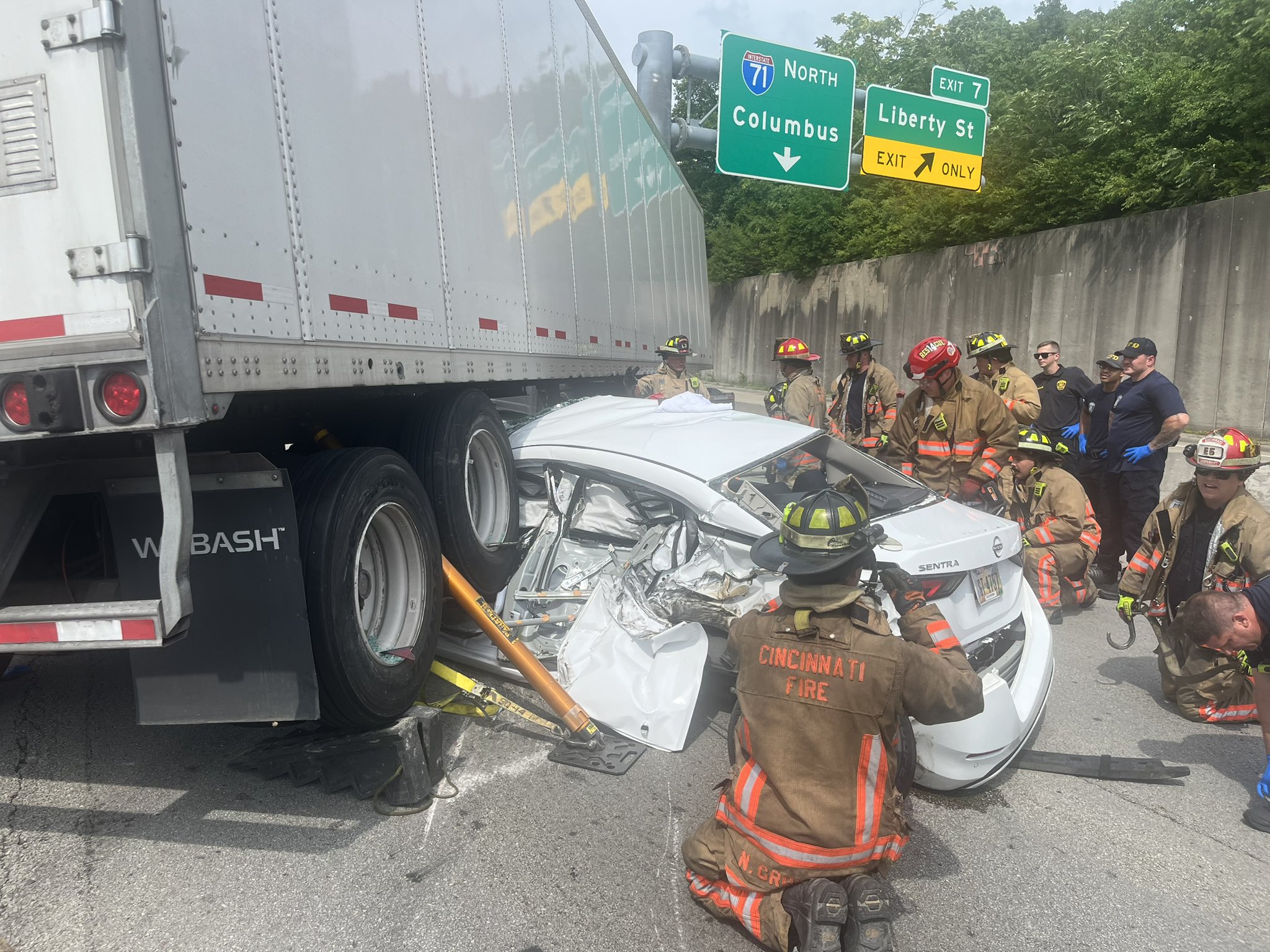 Two car occupants survive after crashing UNDER semi trailer on Cincinnati interstate