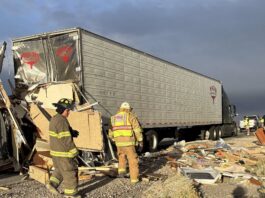Powerful winds TOPPLE RV trailer, send it crashing into parked big rig on Utah interstate
