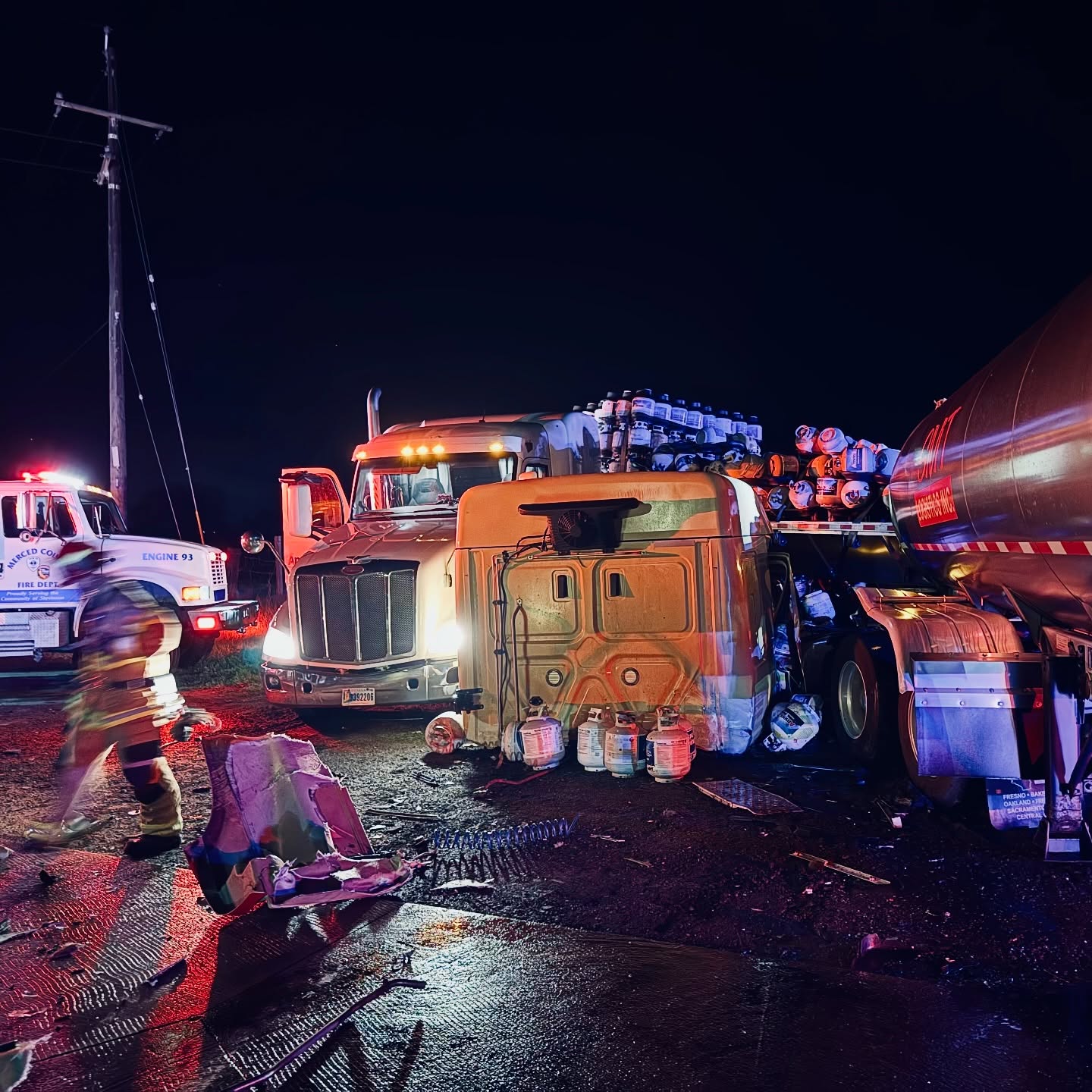 Cab SHEARED from semi truck in crash that spilled propane cylinders, CHP says