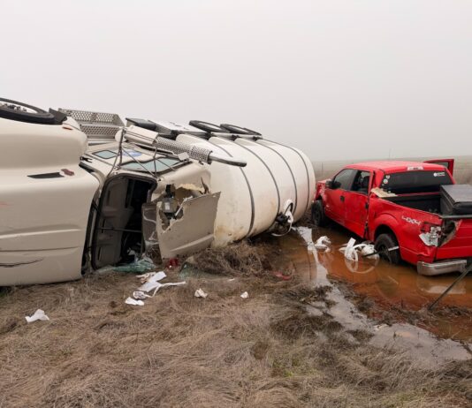 CMV crash involving pickup triggers DEF spill, HAZMAT response