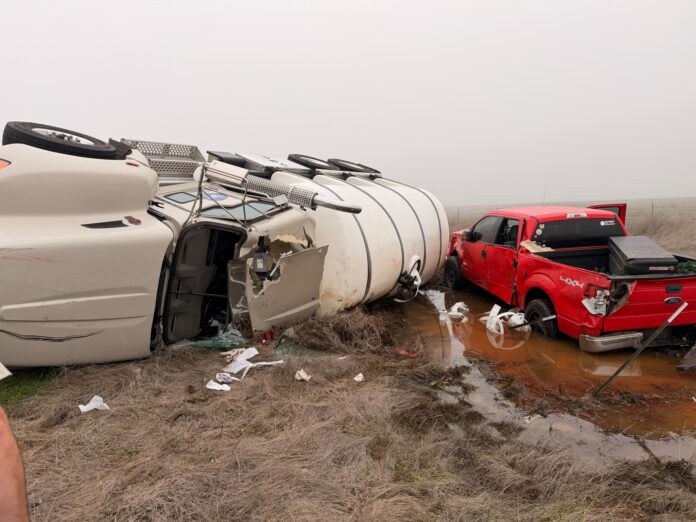 CMV crash involving pickup triggers DEF spill, HAZMAT response