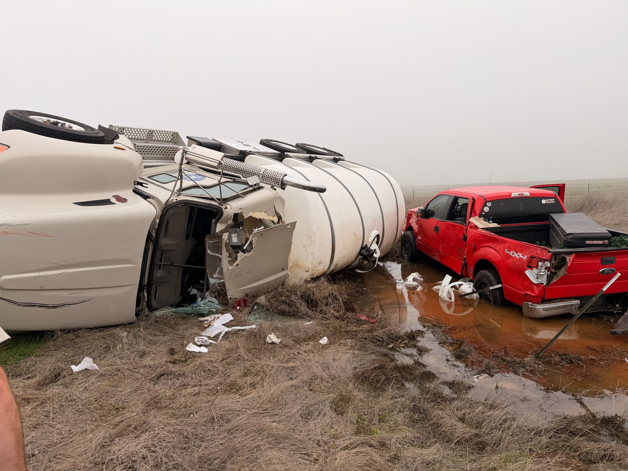 CMV crash involving pickup triggers DEF spill, HAZMAT response