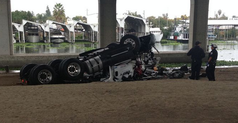 Truck Driver Dies After Falling 60 Feet Off A Bridge In California