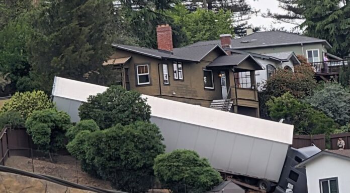 ‘Wrong turn’ sends semi truck crashing into cars, hydrant, and yard of California homeowner